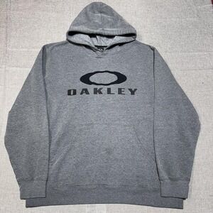 Oakley Hoodie Mens 2XL Gray Pullover Fleece Sweatshirt Large Logo Graphic